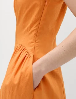 Scoop Neck Pleated Midi Drop Waist Dress