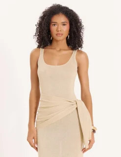 Scoop Neck Wrap Waist Maxi Slip Dress