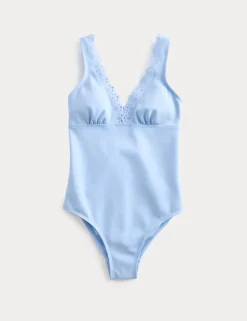 Sculpt Broderie Trim Plunge Swimsuit
