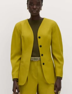 Sculpted Waisted Collarless Tailored Jacket