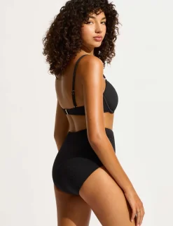 Sea Dive Textured High Waisted Bikini Bottoms
