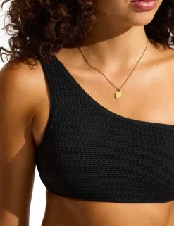 Sea Dive Textured One Shoulder Bikini Top