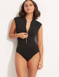 Seafolly Collective Padded Zip Up Swimsuit
