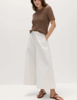Seersucker Cropped Palazzo Trousers