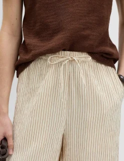 Seersucker Pull On Wide Leg Trousers