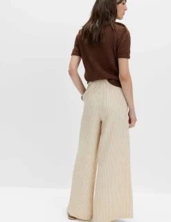 Seersucker Pull On Wide Leg Trousers