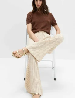 Seersucker Pull On Wide Leg Trousers