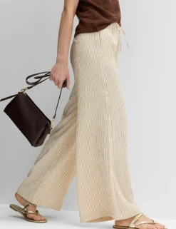 Seersucker Pull On Wide Leg Trousers