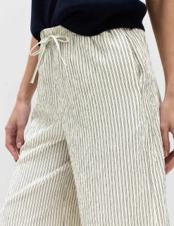 Seersucker Pull On Wide Leg Trousers