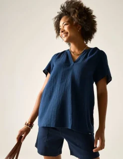 Selen Pure Cotton V-Neck Popover Blouse