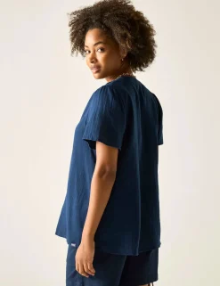 Selen Pure Cotton V-Neck Popover Blouse