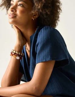 Selen Pure Cotton V-Neck Popover Blouse