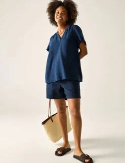 Selen Pure Cotton V-Neck Popover Blouse