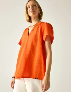 Selen Pure Cotton V-Neck Popover Blouse