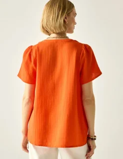 Selen Pure Cotton V-Neck Popover Blouse