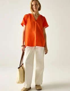 Selen Pure Cotton V-Neck Popover Blouse