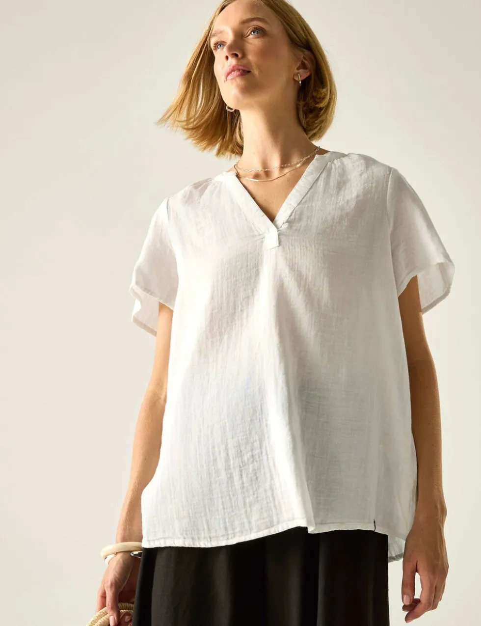 Selen Pure Cotton V-Neck Popover Blouse