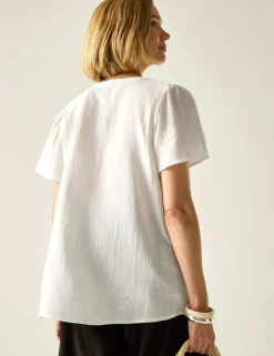 Selen Pure Cotton V-Neck Popover Blouse