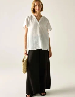 Selen Pure Cotton V-Neck Popover Blouse