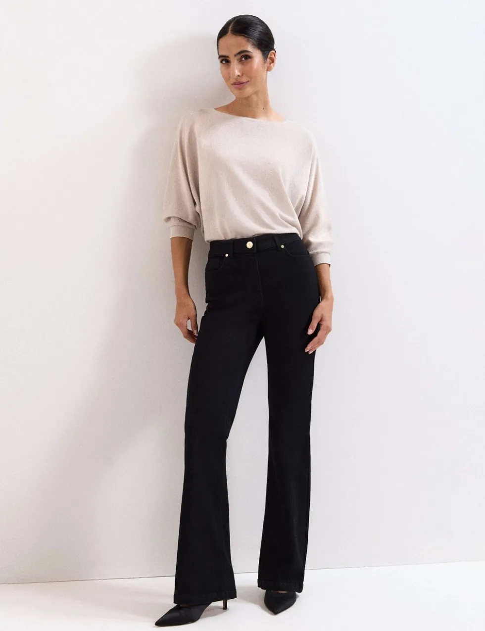 Sequin Slash Neck Batwing Sleeve Jumper