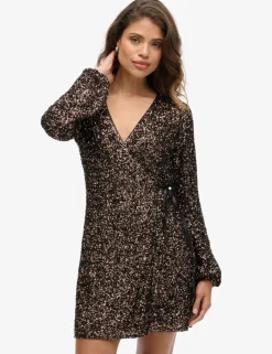 Sequin V-Neck Mini Wrap Dress
