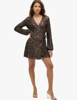 Sequin V-Neck Mini Wrap Dress