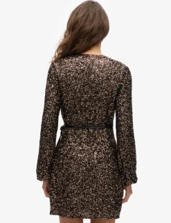 Sequin V-Neck Mini Wrap Dress