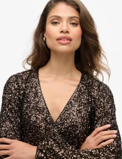Sequin V-Neck Mini Wrap Dress