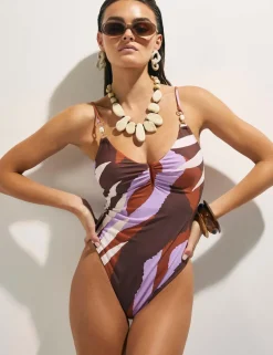 Shaping Leaf Print Padded Ruched Swimsuit