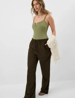 Shaping Ribbed Notch Neck Swimsuit