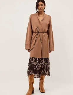 Shawl Collar Tie Waist Longline Cardigan