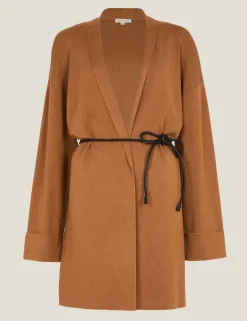 Shawl Collar Tie Waist Longline Cardigan