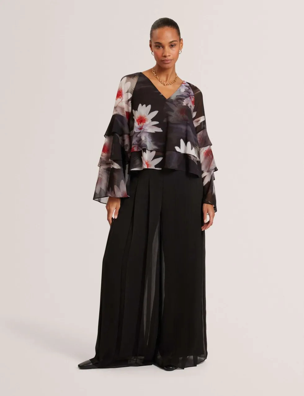 Sheer Pleated Wide Leg Trousers