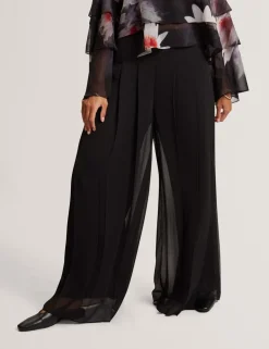 Sheer Pleated Wide Leg Trousers