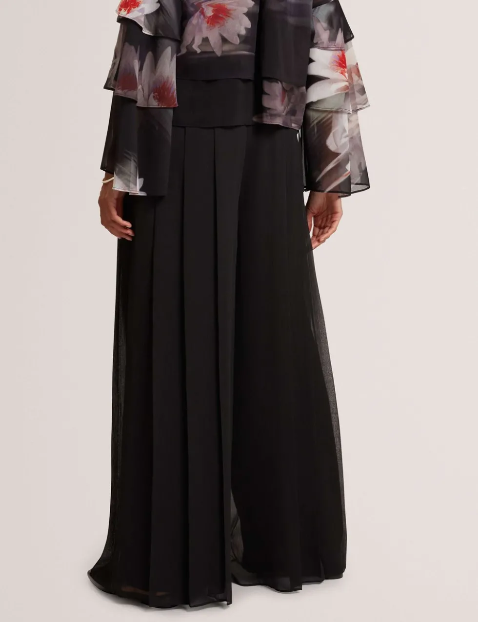 Sheer Pleated Wide Leg Trousers