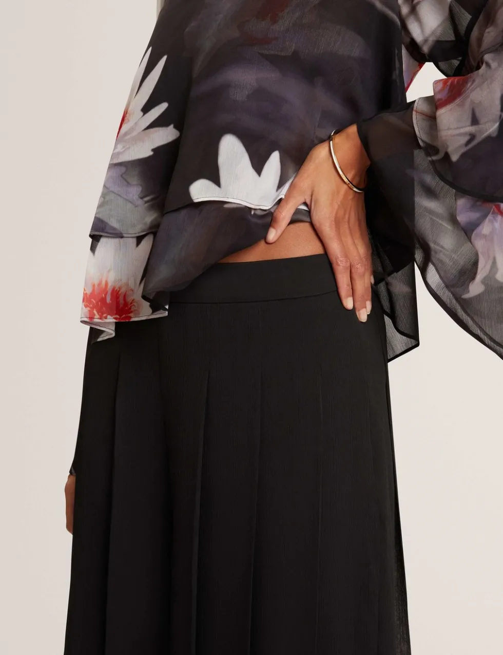 Sheer Pleated Wide Leg Trousers