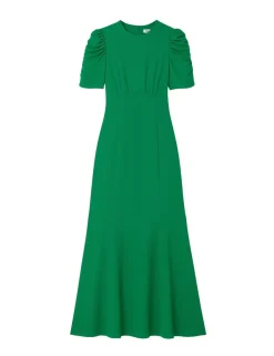 Sheer Skirt Puff Sleeve Maxi Skater Dress