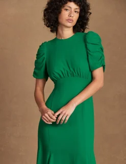Sheer Skirt Puff Sleeve Maxi Skater Dress