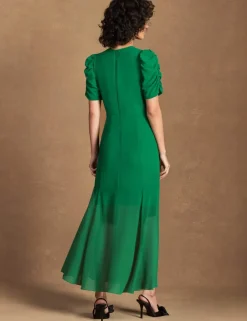 Sheer Skirt Puff Sleeve Maxi Skater Dress