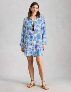 Shell Print Beach Cover Up Shirt