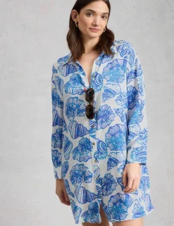 Shell Print Beach Cover Up Shirt
