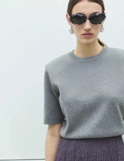 Shoulder Pad Knitted Top with Wool