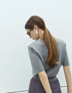 Shoulder Pad Knitted Top with Wool