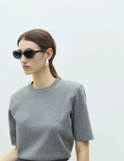 Shoulder Pad Knitted Top with Wool