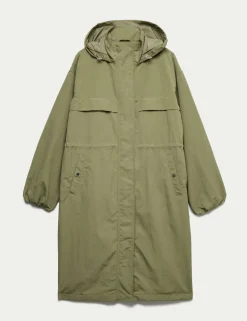 Shower Resistant Lightweight Hooded Longline Utility Parka