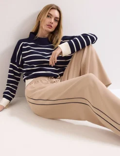 Side Stripe Drawstring Wide Leg Trousers