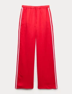 Side Stripe Wide Leg Trousers with Linen