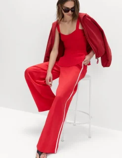 Side Stripe Wide Leg Trousers with Linen