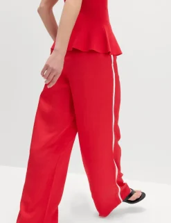 Side Stripe Wide Leg Trousers with Linen