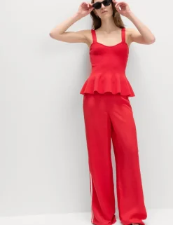 Side Stripe Wide Leg Trousers with Linen
